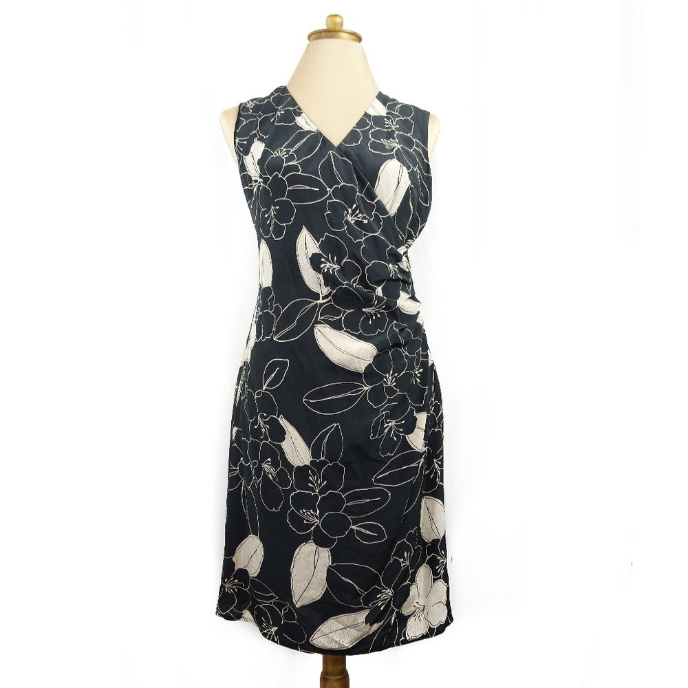 MaxMara 100% silk black & white floral dress, sz 8